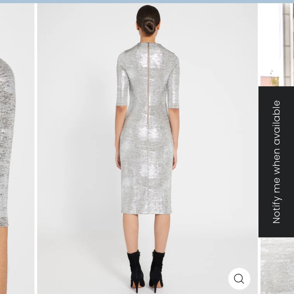 Alice + Olivia Delora Shimmering Fitted Mock Silver Midi Dress - Picture 3 of 12
